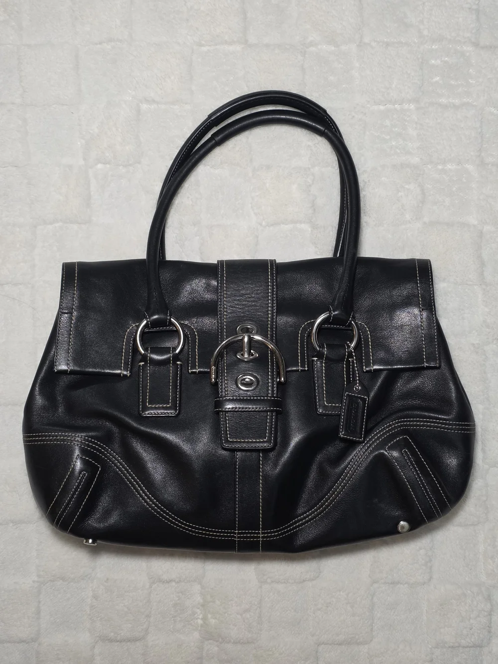 VINTAGE COACH HAMPTON SOHO FLAP SATCHEL BLACK LEATHER + SILVER HARDWARE (8A11)